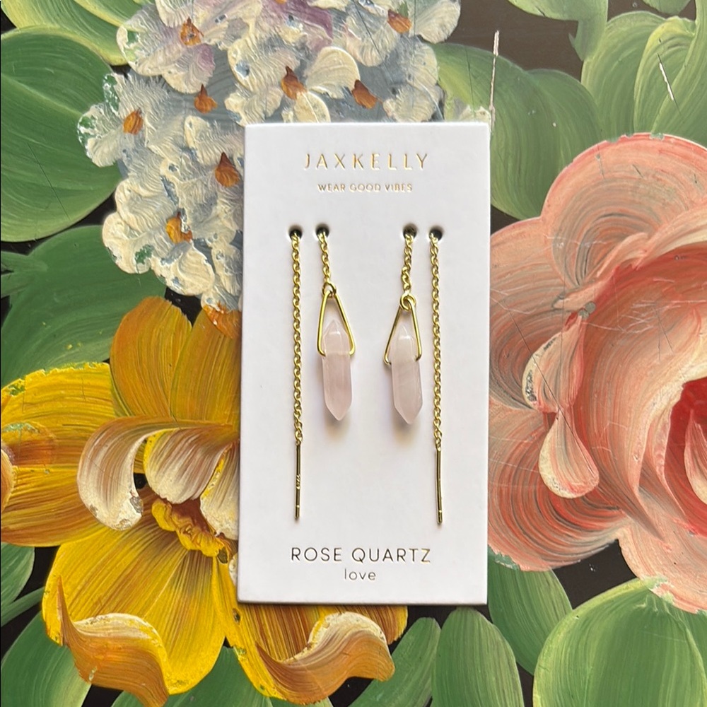 JaxKelly Rose Quartz Threader Earrings